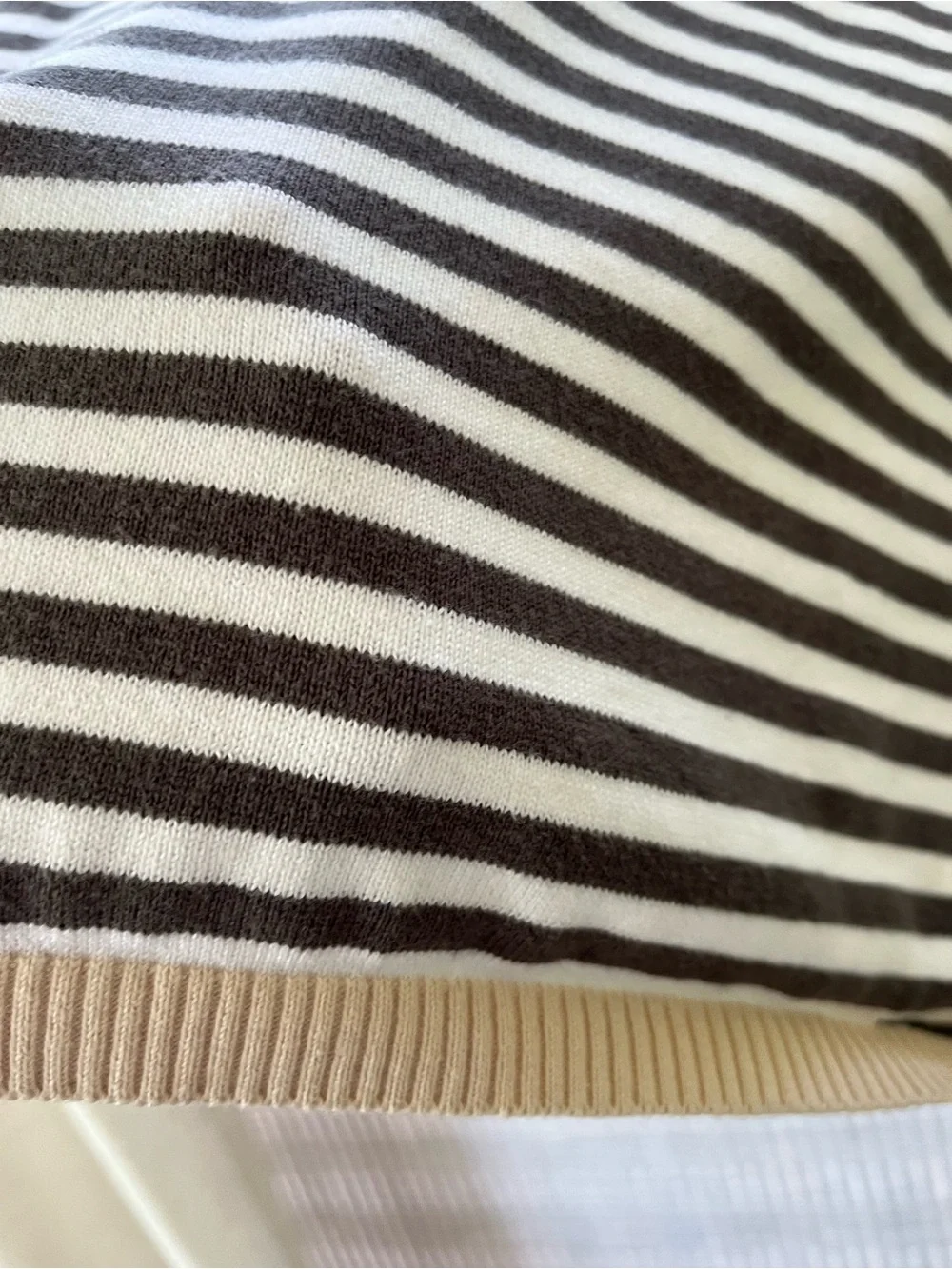 100%COTTON Striped Crewneck Sweater in Black and Cream with Pocket SZ-L - Picture 6 of 8